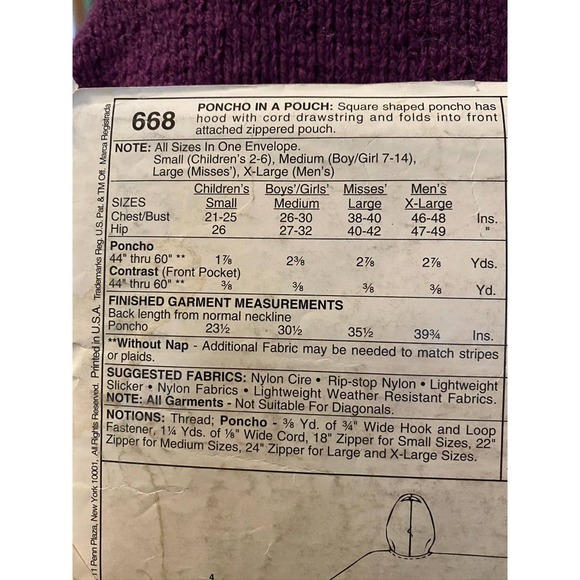 McCalls Sewing pattern 668 poncho in a pouch - Picture 4 of 6